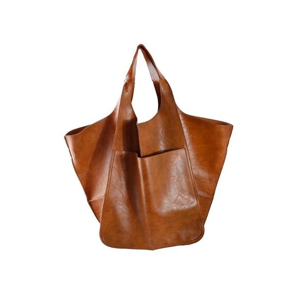 Luxe Vegan Leather Minimalist Oversized Tote Bag - Picture 5 of 7